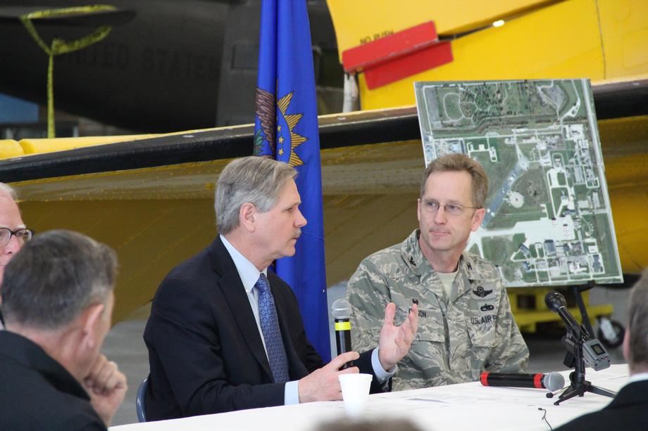 119th Air Wing Facility -April 2015 - Hoeven updates supporters of the North Dakota Air National Guard on his efforts to secure a modern facility to support the 119th Air Wing's new intelligence targeting mission.